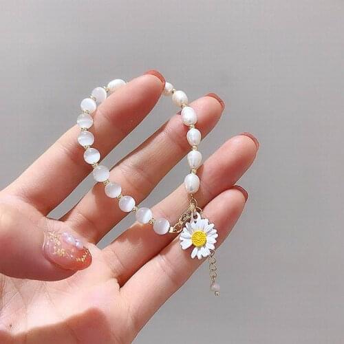 Korean Oval Pearl Opal Daisy Flower Bracelet For Women Etrendy New Jewelry Adjustable Simple Bracelets Gifts