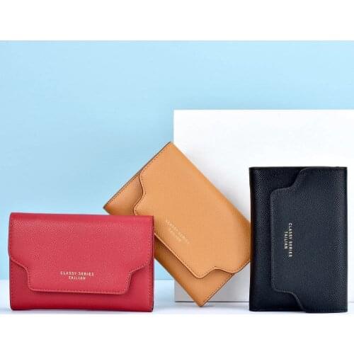 Womens Short Fashion Card Holder Zipper Coin Purse Medium Trifold Wallet Ladies Solid Color Small Wallets High Quality
