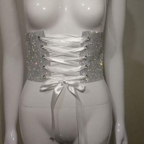 Bling Crystal Cummerband women beading belt Wide gold/Silver Shiny big waistbelt belt adjust Waist BT077S40