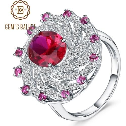 GEMS BALLET Classic Ruby Gemstone Spiral Shape Rings Real 925 Sterling Silver Ring For Women Wedding Fine Jewelry