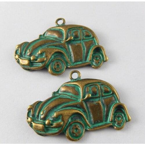 Julie Wang 10pcs Antique Green Bronze Charms Trendy Suspension Lovely Car Pendants Jewelry Bracelet Necklace Accessories