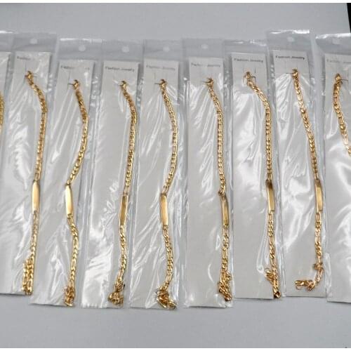 On sale 10pcs Lot Gold stainless steel 4mm figaro NK Chain Women Men ID Bracelet Jewelry 8.66