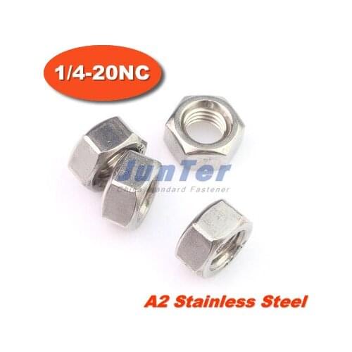 100pcs/lot 1/4-20NC x 7/16 x 7/32 Hex Nuts A2 Stainless Steel