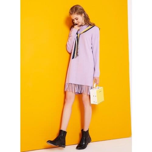 2017 Autumn New Womens Long Sleeves Purple dress Loose Winter And Autumn Knit Tassels Dresse