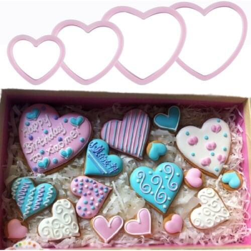 4pcs Plastic Heart Shape Cookies Cutters Fondant Cake Decorating Tools Mold Sugarcraft Candy Biscuit Mold Kitchen Bakeware Tools