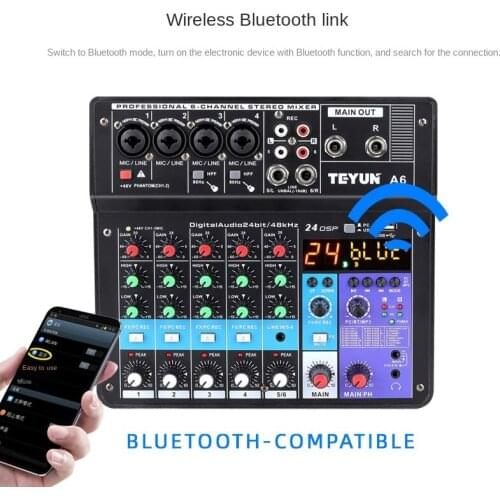 TEYUN 6-channel Professional Portable Mixer Sound Mixing Console Computer Input 48v Power Model Number