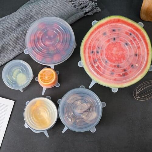 6Pcs/Set Food Silicone Cover Cap Universal Silicone Lids For Cookware Bowl Reusable Stretch Lids Kitchen Accessories