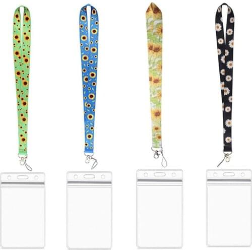 8Pcs Sunflower Lanyard with Card Holder Sunflower Neck Lanyard Straps Lanyard Neck Strap for ID Card Holder