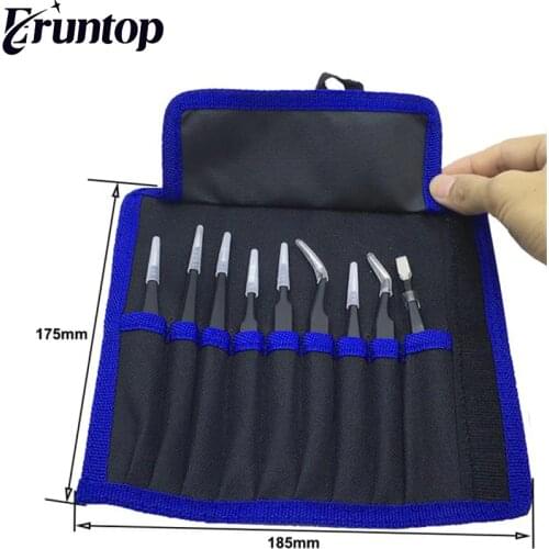 9pcs/set of Electronic Tools ESD Tweezers Tool Kit Instruments Telephone Maintenance Camps Precision Anti-static Maintenance