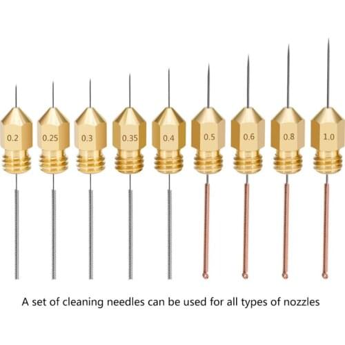 9Pcs/Set Stainless Steel Metal Nozzle Cleaning Needle Cleaner Drill Bit 0.2mm-1mm for 3D Printer Parts Accessories 50LA