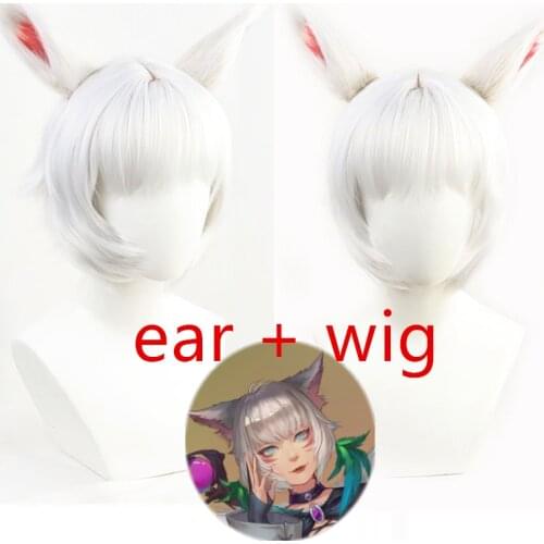 Final Fantasy FF XIV 14 Yshtola Ya Shutora Ruru White Short Cosplay Heat Resistant Synthetic Hair + Free Wig Cap+ Ears