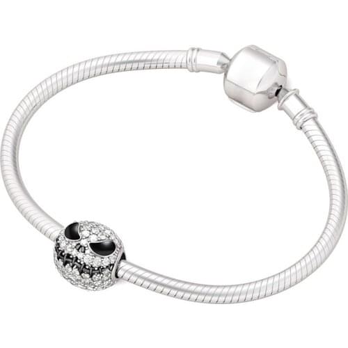 Harong Jack Skull Bangle Chain Link Bracelet Enamel Crystal Charm Bracelet Women Bead Jewelry Nightmare Before Christmas Gift