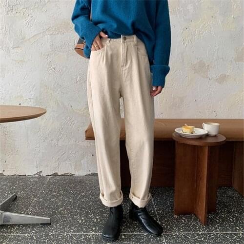 LMQ NEW 2020 Korean Women Keep Warm Plus Velvet White High Waist casual Pants Corduroy Fashion Female Streetwear Trousers