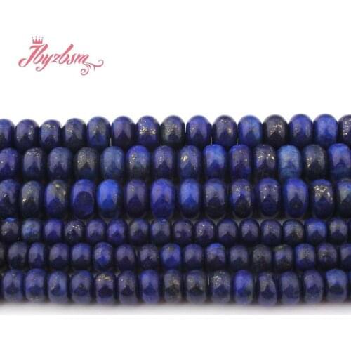 3x6 4x8mm Smooth Blue Lapis Stone Rondelle Spacer Loose Beads for DIY Necklace Bracelet Jewelry Making Strand15"Free Shipping