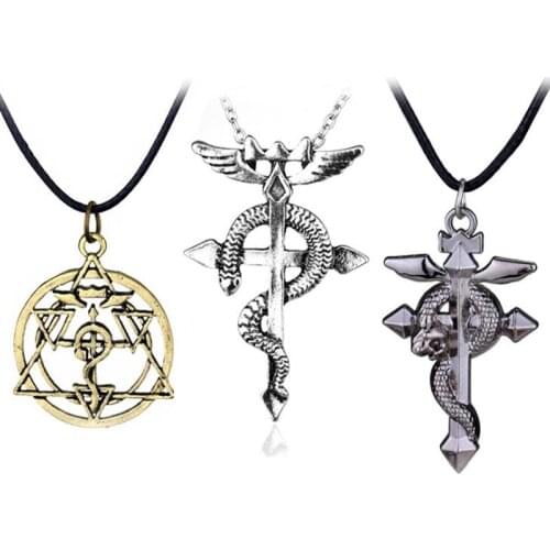 1 Pcs Fashion Fullmetal Alchemist Edward Elric Chain Pendant Dragon Wing with Cross Necklaces Punk Style Cross Necklace Toys