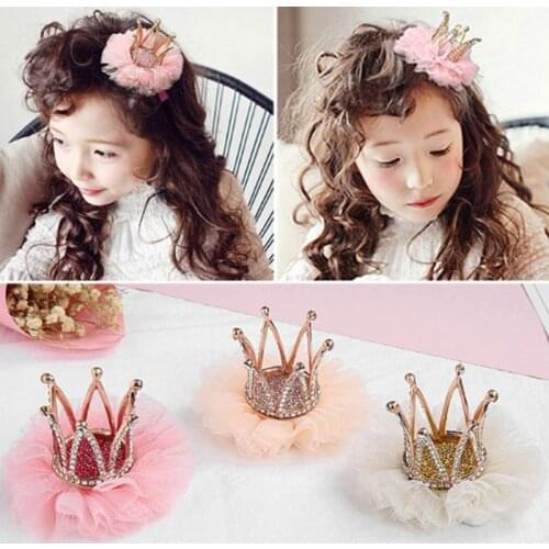 Children Kidds Girl Princess Rhinestone Crystal Lace Crown Hairpin Clip New Style Gift Decoration Accessory JUN-24