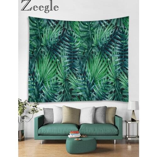 Zeegle Green Leaves Pattern Tapestry Wall Hanging Sandy Beach Picnic Throw Rug Blanket Camping Tent Travel Sleeping Pad