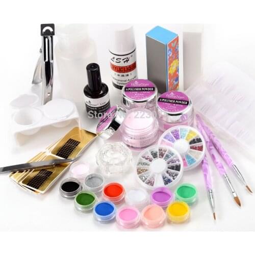Hot Limited Pedicure Manicure Hot Nail Art Set Acrylic Liquid Glitter Powder for Buffer Brush Form Tips Tools Diy Kit