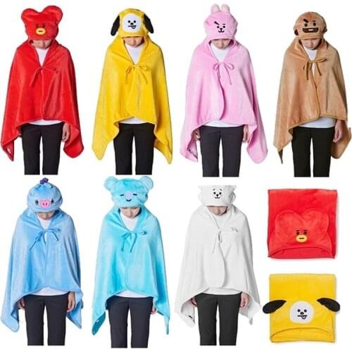 146*80CM Kpop Bangtans Boys Cartoon Plus Large Cloak Hoody Bath Towel Super Soft Plush Hooded Blanket Beach Towel for Adults