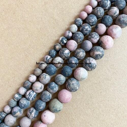 Natural Stone Matte Black Lace Rhodonite Round Loose Beads 15" Strand 4 6 8 10 12MM Pick Size For Jewelry Making DIY