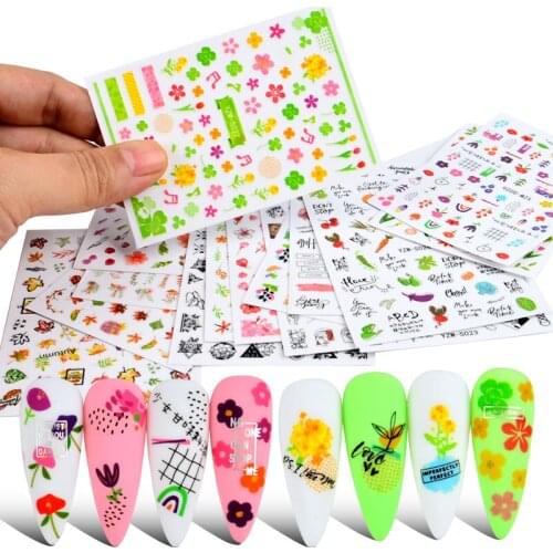 3D Nail Art Stickers Colorful Cute Flowers Abstract Face Back Glue Slider Decals For Nails Art