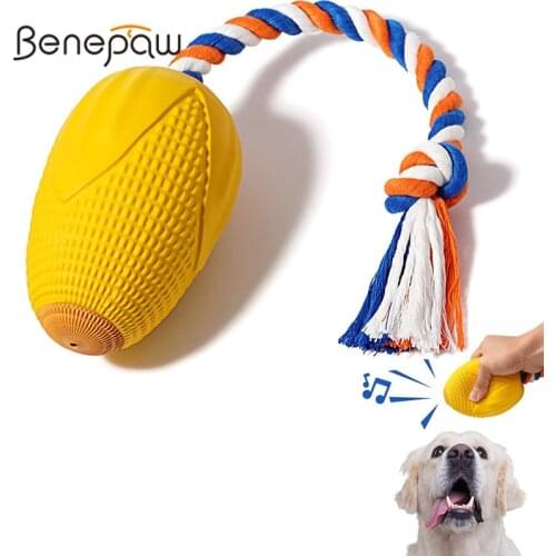 Benepaw Bite-Resistant Rubber Dog Chew Toys Nontoxic Cotton Rope Floatable Pet Toys For Small Medium Large Breed Traning Puppy