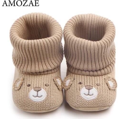 New Autumn Winter Baby Cute Cartoon Warm Shoes Baby Shoes Lovely Babies Boots Soft Bear Walkers Knitted Soft Soles Booties