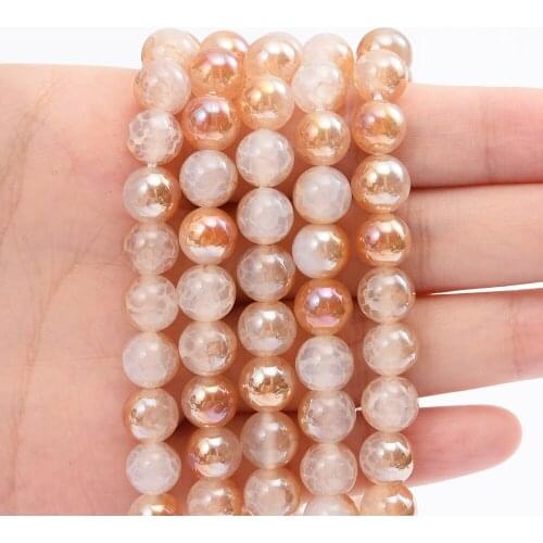 One Side Champagne Plated Crude Metallic Coated Agates Stone Beads for Jewelry Making DIY Bracelet Earrings 4/6/8/10/12 MM