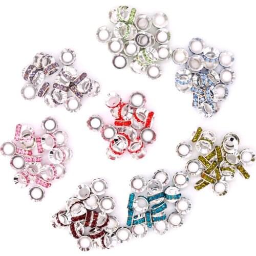 Wholesale 50pcs 12MM Metal Silver Plated Crystal Rhinestone Rondelle Spacer Beads Many Colors For Choose DIY Beads
