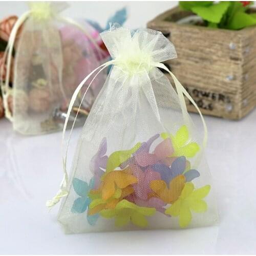 Wholesale 100pcs Beige Organza Bag 5x7cm Mini Wedding Charms Gift Jewelry Packaging Bag Cute Organza Drawstring Gift Bags
