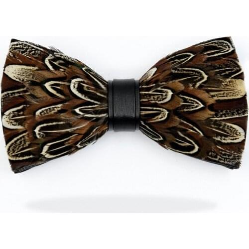 Vintage Original Brown Feather Bow Tie Natural Hand Made Bowtie With Gift Box For Men Business Party Wedding