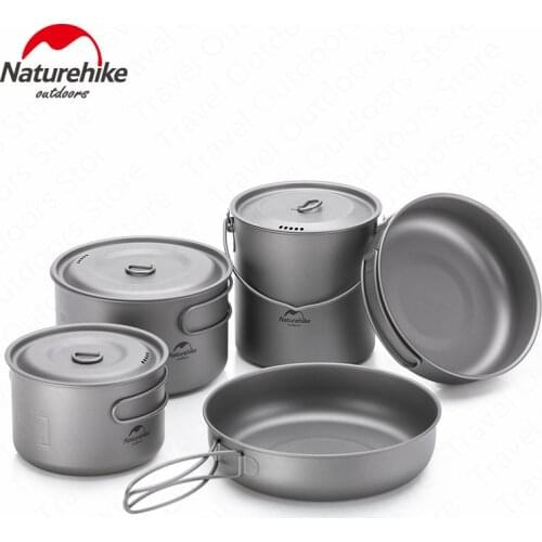 Naturehike Outdoor Titanium Pan Portable Ultralight Saucepan 2-3 People High Temperature Camping Picnic Utensils