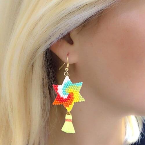 Romantic Colorful Star Tassel Earrings for Women Sweet Miyuki Rice Bead Hoop Earring Dating Jewelry 2021 Trend Friends Girl Gift