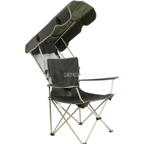 Portable Folding Fishing Chair With Sunshade Oxford Fabric Steel Tube Beach Chair Backrest Foldable Picnic Camping Outdoor Chair