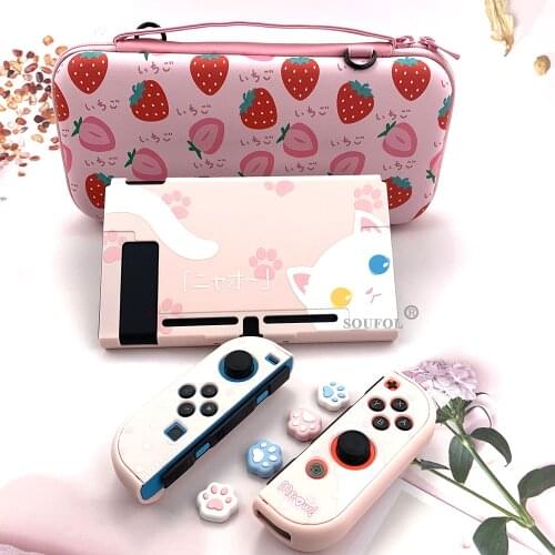 Strawberry Storage Bag Waterproof Hard Cover Shell Protective Box Carrying Case Thumb Grip Caps For Nintendo Switch Accessories