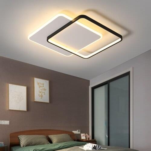 Modern Square LED Ceiling Lamp for Living Room Bedroom Study Black White Lustre with Remote Control Home Decor Light Fixtures