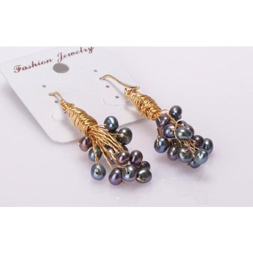 Vintage natural freshwater pear white purple grape bead copper coil drop earrrings for woman girl elegant dangle earring for her