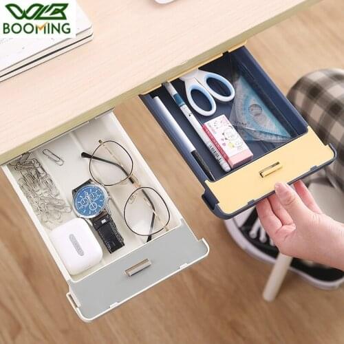 WBBOOMING Drawer Type Sorting Box Office Desktop Hidden Storage Box Paste Under The Desk Miscellaneous Box Student Pencil Box