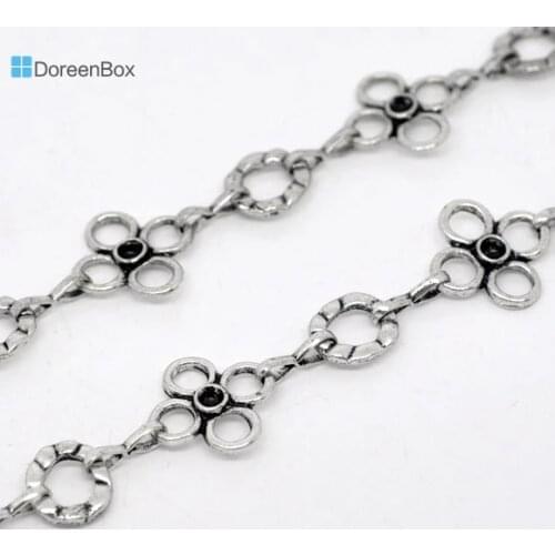 Lovely 1M Silver Color Flower Circle Link Chain Findings (B14117)