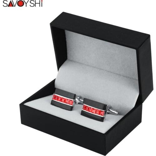SAVOYSHI Luxury Shirt Cufflinks for Mens Gift Brand Cuff buttons High Quality Black Onyx Red Crystals Cuff links Free engraving