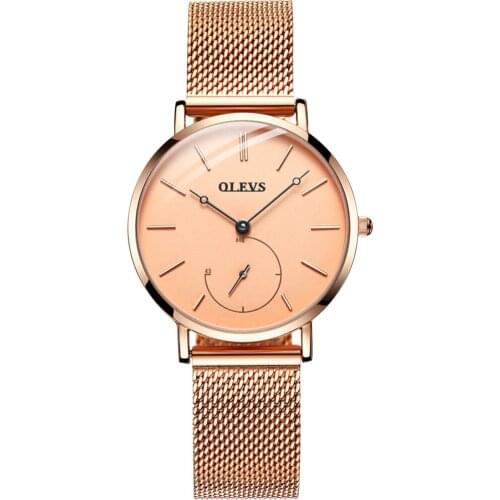 OLEVS Women Watches Simple Fashion Waterproof Rose Gold Mesh Belt Ultra Thin Quartz Ladies Wristwatches Gifts for Womens