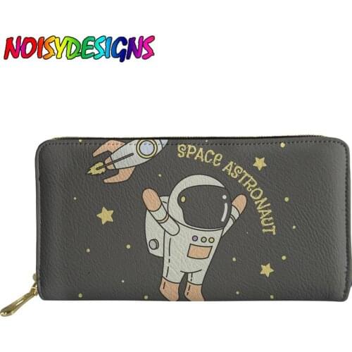 NOISYDESIGNS Women Wallet&Purse Ladies Long Cluth Party Money Bag for Girls Rocket Moon Star in Space Printing Wallet Femme