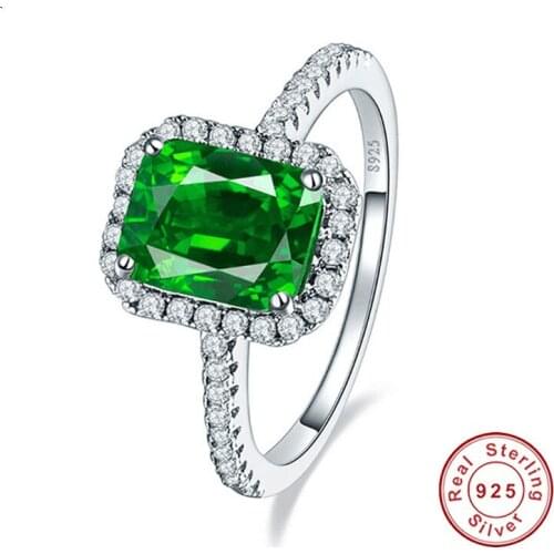 New Nano Emerald Pigeon Blood Red Ruby Engagement Wedding Ring Women Pure Solid 925 Sterling Silver Square Cut Fine Jewely