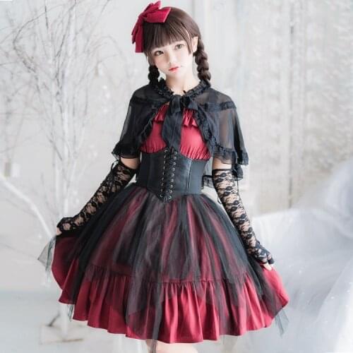 Black Alice In Wonderland Dress Women Black Punk Lolita Summer Gothic Dress Fancy Red Maid Outfit Halloween Lolita Cosplay Dress