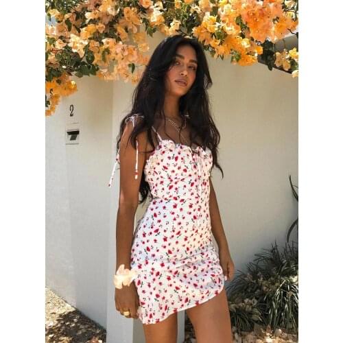 Women A-Line Dress Flower Print Sleeveless Spaghetti Strap One-Piece Sundress For Summer Red Breathable And Wear-Resistan