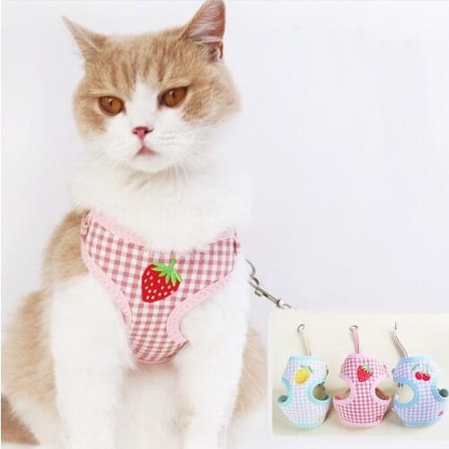 Cherry Fruit Patterned Kitten Cat Harness Vest Set with Bag Plaid Embroidered Jacquard Dog Leash Pet Supplies Ragdoll Bluecat