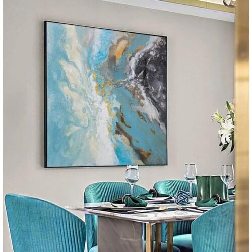 100%Hand Painted Blue Oil Painting On Canvas Large Painting For Living Room Bedroom Handmade Abstract Wall Art No Frame