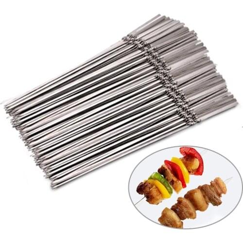 100Pcs Reusable BBQ Barbecue Skewers Stainless Steel Needle Roasting Tools Grill Cooking Stick for Outdoor Camping Picnic