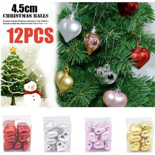 12Pcs Christmas Tree Room Decoration Heart Love Shaped Ball Decoration Props For DIY Christmas Party Supplies Gifts Boxed