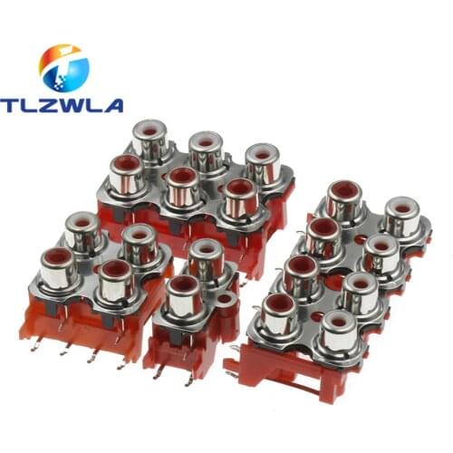 2PCS RCA Female Audio Video Plug 2P 4P 6P 8P Tape Screened AV Connector Socket Connector AV2-8.4-13 Red PCB Parts
